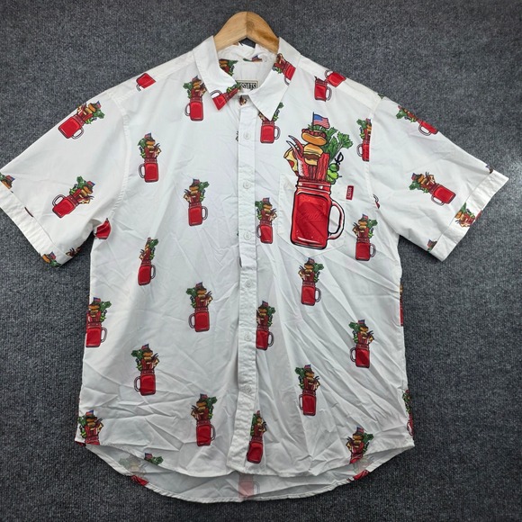 RSVLTS Other - RSVLTS Mens Bloody Mary Cocktail Print Short Sleeve Button Down Shirt White L
